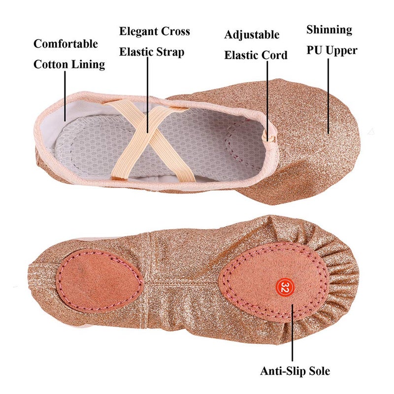 MSMAX Ballet Shoes Wedding Party Dance Flats for Girls Gold 1 M US Little Kid - Image 3
